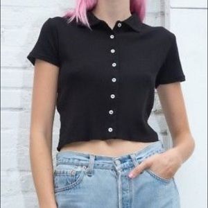Black cropped button up